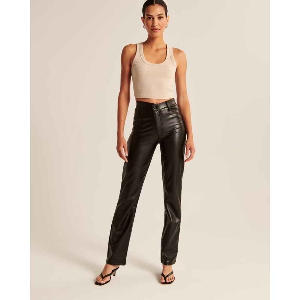 Abercrombie & Fitch Criss Cross Black Leather The 90s Straight Leg Pants Size 16